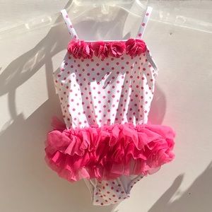 Little Me Pink White Polka Dot Girls Swimsuit